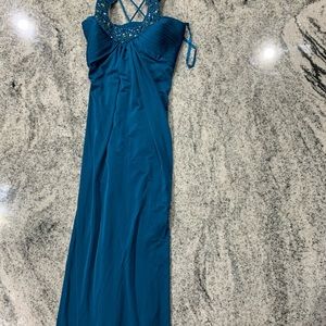 Aqua blue gown with rhinestones